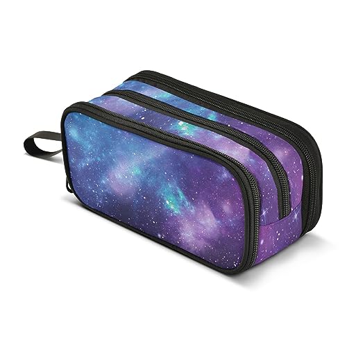 Image of ZAZYXTJ Galaxy Large Capacity Pencil Case 3 Compartment Pen Pouch Storage Canvas Makeup Bag for School Office Teen Girl Boy Men Women