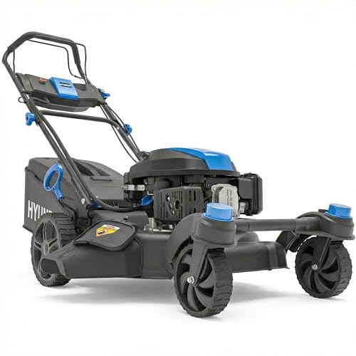 Hyundai 20” 51cm Electric Start Self-Propelled Petrol Lawnmower, Powerful 196cc 4-Stroke Engine, Mulching, Side & Rear Discharge, 60L Grass Box, Black Edition
