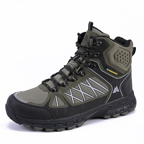 Queday Green Waterproof Hiking Boots Mens Lightweight Walking Shoes Daily