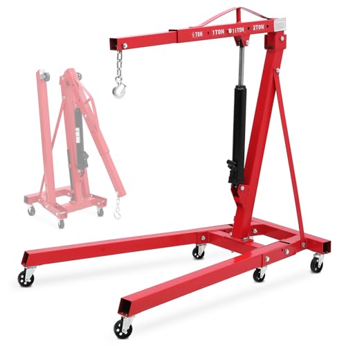 MERXENG 2 Ton Engine Hoist, Folding Cherry Picker Engine Hoist with Lever and 6 Casters, 4400lbs Heavy Duty Hydraulic Shop Crane, Engine Crane Lifter for Workshops Garage Warehouse