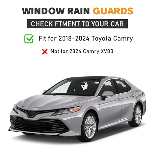 Image of Shatterproof Taped-On Window Deflectors for Toyota Camry 2018-2024 with Chrome Trim, Rain Guards, Window Visors for Car, Vent Deflector, 4pcs