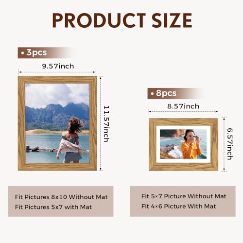 Muzilife-Picture-Frame-Set-of-11-Gallery-Wall-Frame-Collage-with-Three-810-and-Eight-57-Photo-Frames-for-Photos-Paintings-Landscape-Posters-Artwork-Perfect-for-Wall-Decor-Oak Muzilife Picture Frame Set of 11 Gallery Wall Frame Collage with Three 810 and Eight 57 Photo Frames for Photos Paintings Landscape Posters Artwork Perfect for Wall Decor Oak