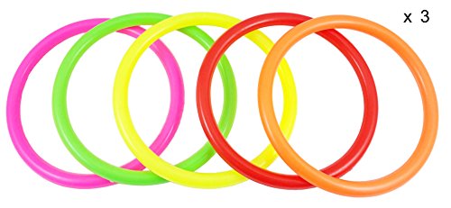 Fushing 15Pcs Multicolor Plastic Toss Rings for Kids Ring Toss Game, Speed