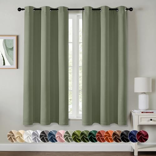 Image of MIULEE Blackout Curtains for Bedroom Living Room 2 Panels, Thermal Insulated Room Darkening Drapes Grommet Noise Reducing Light Blocking Window Treatments 63 Inches Long 40x63 Inch Sage