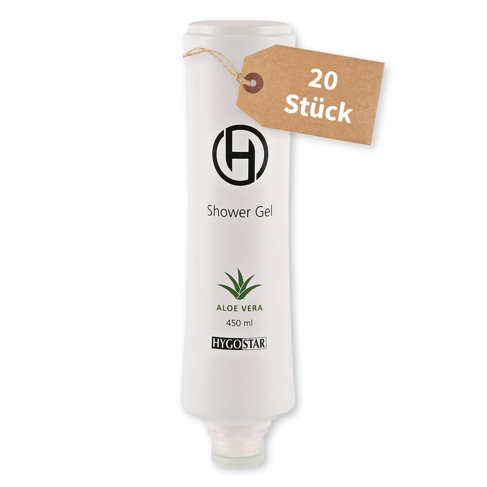 FRANZ MENSCH 20 Stück Hygostar Shower Gel | Flasche Squeeze, weiß, V: 450ml, L: 6cm, B: 6cm, H: 23cm, Karton, Hotel-Duschgel, Hotel Einweg Duschgel, Hotelkosmetik