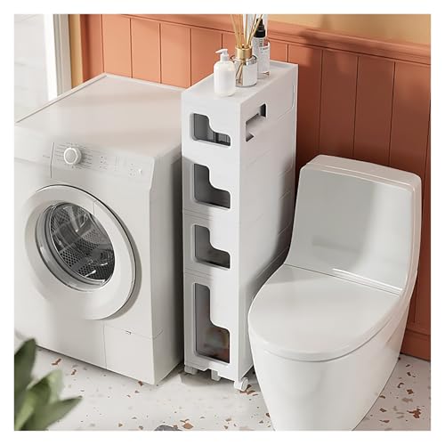 Carrito de almacenamiento estrecho para baño de 8 pulgadas, unidad delgada con cajones transparentes, asas y ruedas, carrito rodante que ahorra espacio para cocinas pequeñas y lavandería (4 niveles)