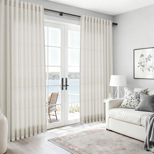 Image of Linen Curtains 63 Inch Long for Living Room Back Tab Mousse White