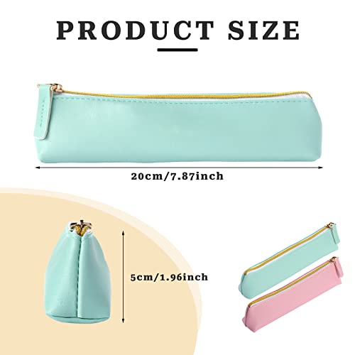 Image of KALIONE 2 Pcs PU Leather Small Pencil Pouch, Small Pen Pencil Stationery Pouch Bag Slim Design Zipper Pencil Pouch for Pens, Pencils, Markers(Green&Pink)