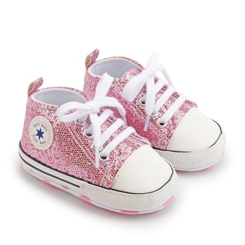 Image of Unisex Baby Girls Boys Canvas High-top Shoes, Newborn Infant Anti-Slip Soft Sole Frist Walking Breathable Sneakers