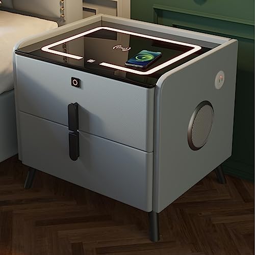 Intelligenter Beistelltisch, intelligenter Nachttisch, Nachttisch mit Schubladen, intelligenter Nachttisch mit Bluetooth-Lautsprecher und Fingerabdrucksperre, kabelloser Ladestation, LEU Intelligenter Beistelltisch, intelligenter Nachttisch, Nachttisch mit Schubladen, intelligenter Nachttisch mit Bluetooth-Lautsprecher und Fingerabdrucksperre, kabelloser Ladestation, LEU