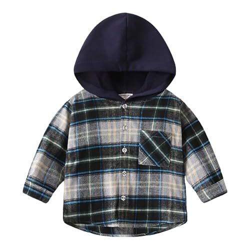 Boys Fall Long Sleeve Hooded Plaid Shirt Top Jacket Girls Dress Coat