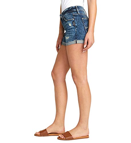 Silver Jeans Co. Women's Suki Mid Rise Short, Distressed Dark Indigo, 29 #TOP1