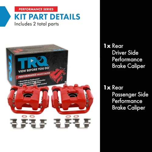 Image of TRQ Rear Brake Caliper Set Painted Red Brackets Compatible with 2007-2012 Nissan Altima 2007-2008 Maxima