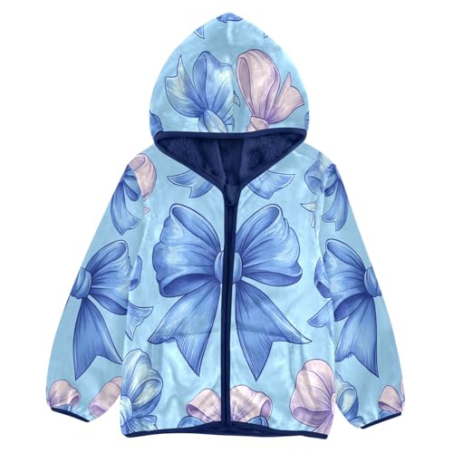 Blue and Pink Bows Toddler Fleece Jacket Girl Boys Hooded Fleece Jacket Coat Warm Outwear Zip-up 3-10T