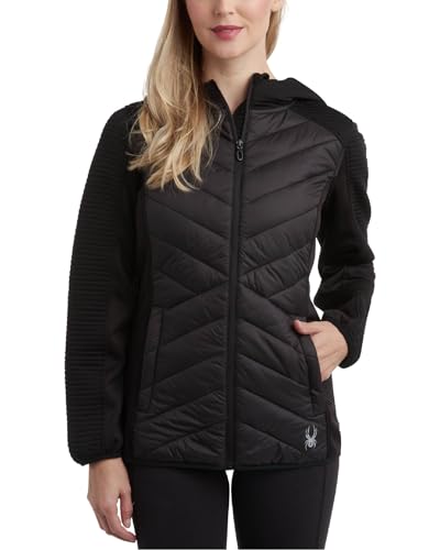 Spyder Women's Puffer Jacket - Mixed Fleece Insulated Winter Coat with Taffeta Panels- Quilted Hooded Jacket for Women (S-XL)