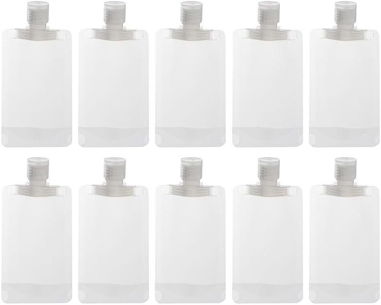 10pcs 100ML Leakproof Refillable Travel Pouches | BPA-Free Plastic Squeeze Bottles for Toiletries, Condiments | TSA-Approved Portable Containers for Travel, Gym, Camping (3.54x5.9 Inch)