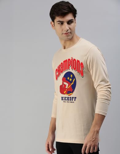 Image of Veirdo Pure Cotton Round Neck Regular Fit Graphic Printed Full Sleeve T-Shirt for Men (Colors- Red, Navy, Black, Swanwhite & White) Sizes: S to 2XL