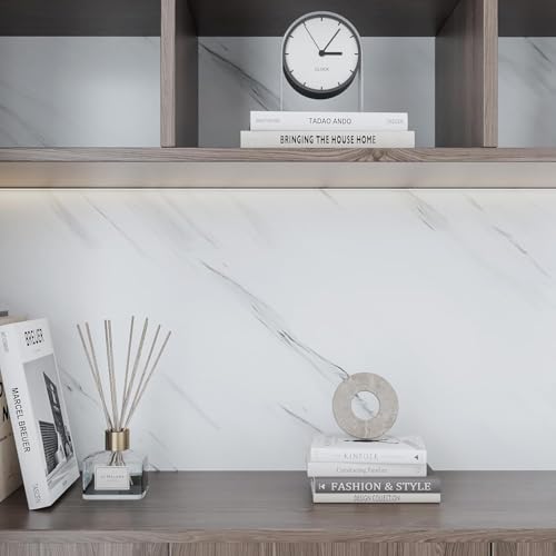 Image of WISDOM Large White Marble Granite Wallpaper Peel Stick Waterproof Furniture Sticker Self-Adhesive Contact Paper PVC for Countertop (White Line Marble, 24x48 Inch)