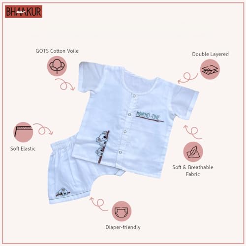 Image of Cotton Jhabla Set for Infants and Toddlers | Snap Buttons Jabla |Soft Mulmul |Breathable and Comfortable | Top with Diaper friendly bottoms
