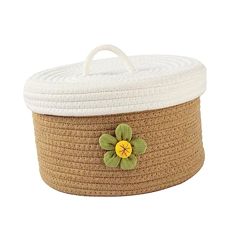 KOMBIUDA Lidded Storage Container Desktop Storage Box Small Decorative Basket Woven Basket