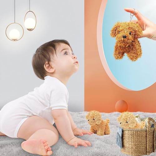 ANBOOR 3 Kleine Kuscheltiere 12cm Süßes Hündchen-Plüsch-Stofftier Mit Schlüsselanhänger Für Partygeschenke, Baby Shower,Kindergarten (Braun, Weiß, Hellbraun)