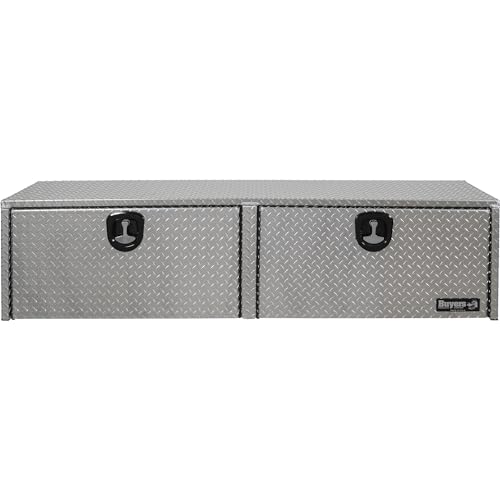 Image of Buyers Products 1701556 Silver Aluminum Diamond Tread Topsider Truck Tool Box, 88x13x16 Inch, Made in USA, Professional Grade, Heavy Duty, Corrosion-Resistant, Dual Drop Doors, Compression Latch
