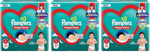 Image of Pampers Happy Sleep Pant Style Baby Diapers, Large (L), 42 Count, 1 Pampers : 1 Night Sleep, with Anti Rash Shield, 9-14 Kg Diapers (Pack of 3)