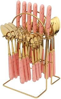 Cutlery Set, Stainless Steel Utensil Set with Storage Stand, Service for 6, Ceramic Handle, Mirror Polishing, for Kitchen and Restaurants