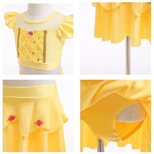 Image of REXREII Girls Princess Swimsuits Two-Piece Tankini Set Beach Surf Birthday Swimming Party Bathing Suits Fancy Swimwear 3-4T