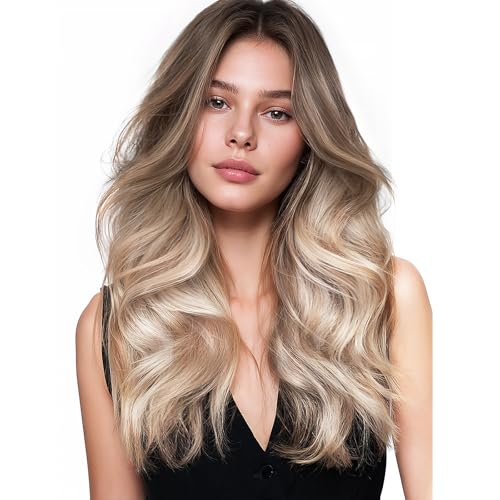 Image of WENNALIFE Tape in Hair Extensions Human Hair Balayage Sandy Brown to Platinum Blonde Tape in Extensions, 10pcs 30g 26 inch Remy Invisible Tape Ins Straight Colored Soft Refill Set