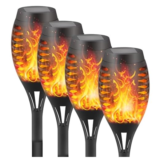 DIKAIDA 4PCs Solar Torch Lights, Upgrade Outdoor Tiki Light, 96 LED Waterproof Flickering Flame Torches, Landscape Decoration Lighting, Auto On/Off Dusk to Dawn