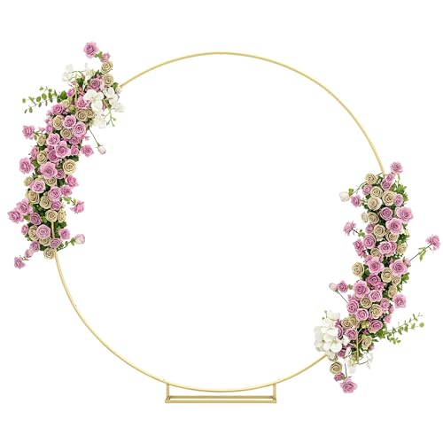 Outsunny Arco de jardim de metal redondo para rosas arco de casamento com revestimento em pó resistente às intempéries para plantas trepadeiras para decoração pátio, terraço 230 x 28 x 234 cm dourado