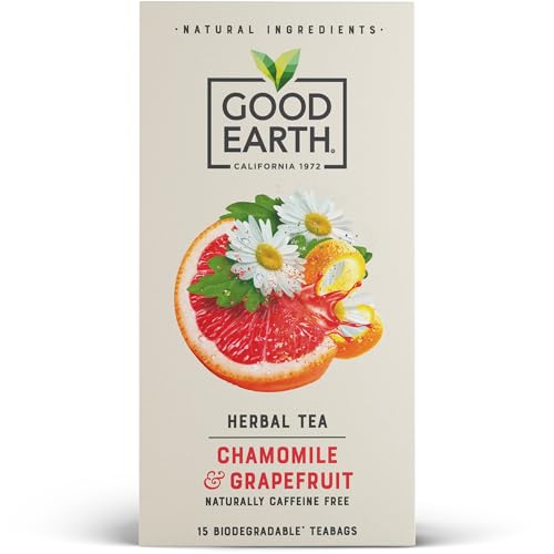 Good Earth Tea Co. Chamomile & Grapefruit Tea Bags Naturally Caffeine-Free Herbal Blend with Soothing Chamomile and Zesty Grapefruit 15 Plant-Based Teabags