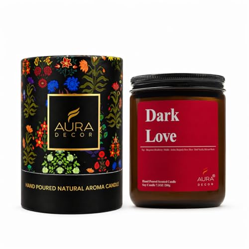 Image of AuraDecor Scented Jar Candle | Handpoured Soy Wax Candle with Long Lasting Burn Time | Premium Amber Jar Aromatherapy Candle | Ideal Gift for Home & Decor (Extra Large, Dark Love)