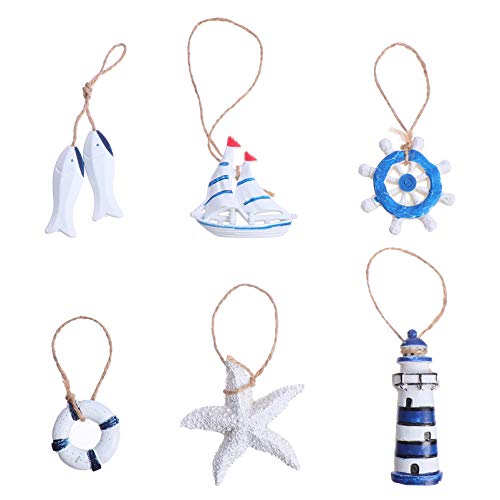 ABOOFAN 6 Peças Pequenas Decorações Suspensas Náuticas Miniaturas Mediterrâneo Veleiro Peixe Navio Â