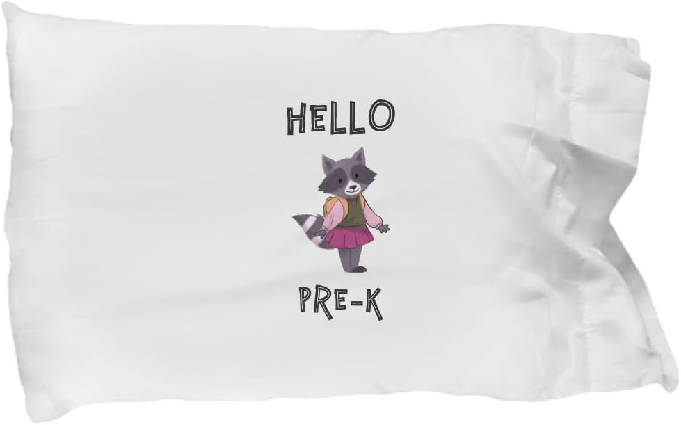 EzGift Pillowcase Cute Pre-Kindergarten Gift for Girl Her Kid Child Raccoon Lover Hello Pre-k Pillow Cover Case 20x30