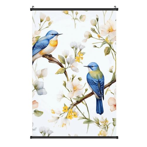 Poster aquarelle fleurs et oiseaux facile à accrocher sans abîmer vos murs