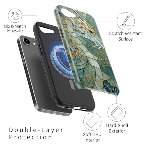 Image of Goodon for iPhone 16e Case Cute - Wireless Charging Compatible - Dual-Layer Hard Shell + Silicone Cover - Protective Phone Case with Trendy Designs for Women - an Abstract Dragon