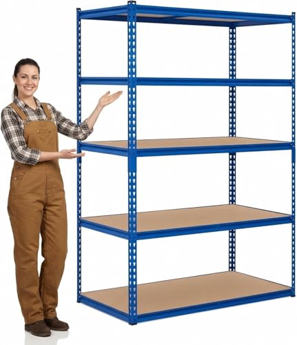 Image of GarveeTech 5-Tier Heavy Duty Storage Shelves, 2500 LBS Capacity Metal Shelving Unit with MDF Board, 60 inch W x 24 inch D x 72 inch H Adjustable Garage Shelving for Basement and Warehouse, High Gloss Blue