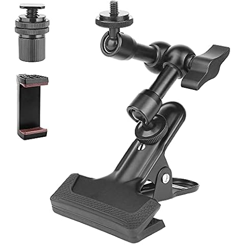 JEBUTU Super Clamp Camera Clamp Mount 5.5 Inches Magic Arm with 1/4" Thread, Articulating Arm with Clamp,Tripod Camera Mount Clip Clamp with Adjustable Friction arm for DSLR Camera, Video Light Cover