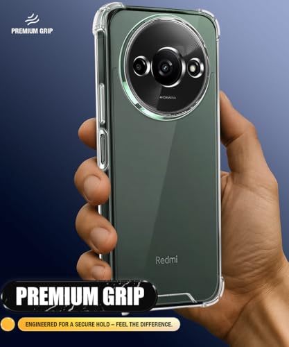 Image of WOW IMAGINE Ultra-Hybrid Crystal Clear Back Case for Redmi A3 2024 | Redmi A3X | Poco C61 | Shockproof Design | Camera Protection Bump | Hard Clear Mobile Back Cover with Cushioned Edges - Transparent