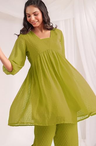 Image of Janasya Women's Dobby Georgette Self Design Gathered Co-ord Set