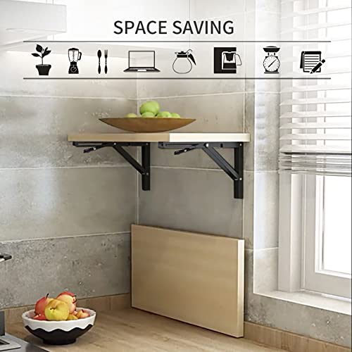 Image of YUMORE 14 Inch Folding Shelf Bracket, Heavy Duty L Bracket, Black, 2 Pack | 330 LB Load Capacity, Foldable Locking Design, Easy Release Lever, Easy Installation, Includes Hardware