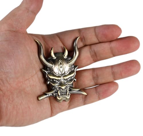 Image of Ghost Devil Oni Samurai Warrior with Fangs and Blade Metal 3D Emblem Badge with Pre-Adhesive for Car Motorcycle Spider ATV Fun Zen Bushido JDM