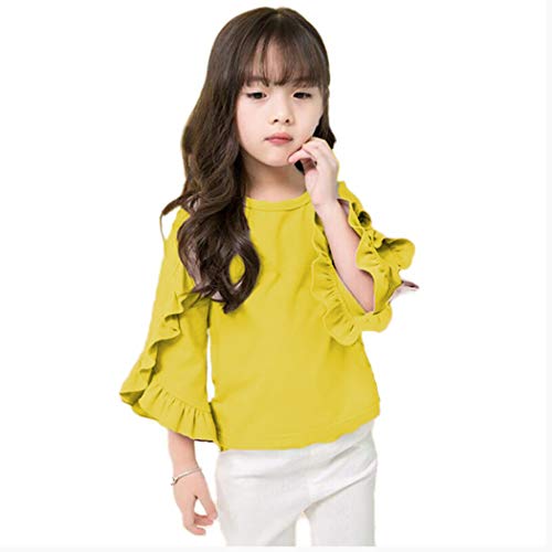 Image of Colorful Childhood Little Girls Ruffle Bat T Shirt Autumn Princess Girl Blouses Spring Tops
