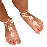 Flower Girl Barefoot Sandals, Baby Christening Shoes, Beach Wedding Foot Jewelry, Flower Girl Gift, First Birthday Shoes, Summer Beach Shoes, Mommy and Me (Ivory, XXS Baby size 5-10)