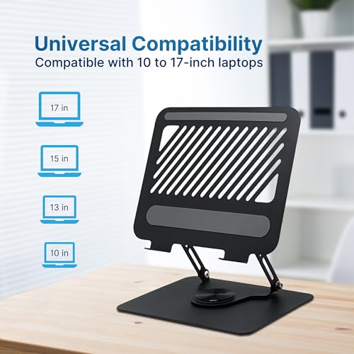 Image of Geonix Trek T2 Foldable Laptop Stand with 360 Rotating Base |Max 10 Kg | Multi-Angle & Height Adjustable Design | Improves Air Flow | Carbon Steel Build with Non-Slip Pads | Support Upto 17 inch (Black)