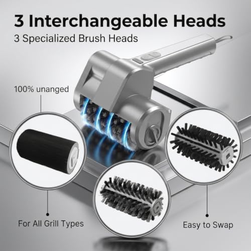 Electric BBQ Grill Brush Cleaner, 2 Speeds & 3 Heads & Splash Guard — view 4