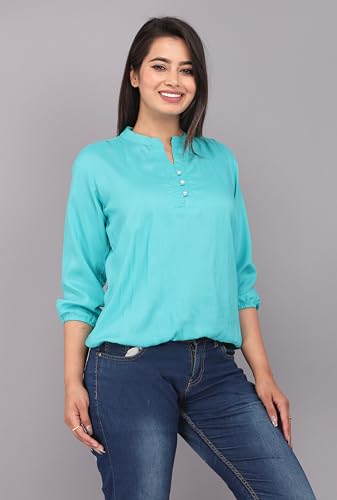 Image of Himanshi Enterprises Women's 3 /4 Sleeves Mandarin Nack Rayon Casual Solid Short Kurti