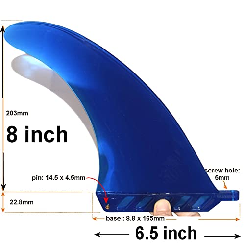 Sarusurf 8" Us Box Center Fin Safety Flex Soft Replacement For Longboard Sup Stand Up Paddleboard River Surf Whitewater Airsup Air7 Skeg With Free 'No-Tool' Fin Screw (Semi Transparent Blue) #TOP1